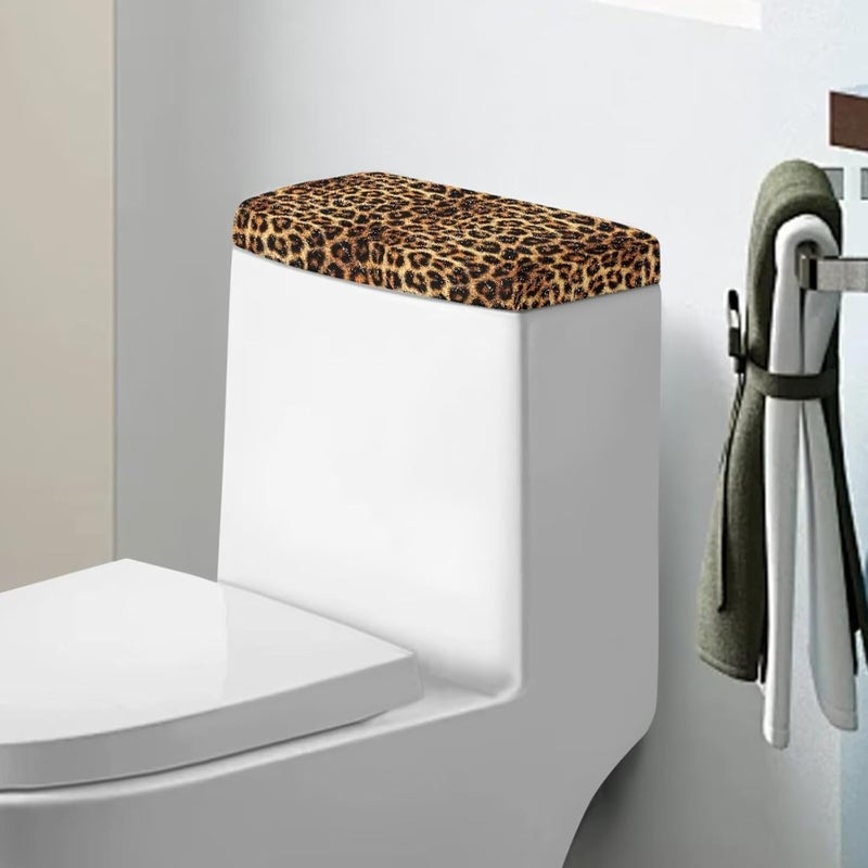 Tesivruno Leopard Print Toilet Tank Lid Cover with Elastic Bottom, Universal Fit Toilet Tank Dirt Prevention Cover for Bathroom Decoration, Washable Reusable, Brown - Image 1